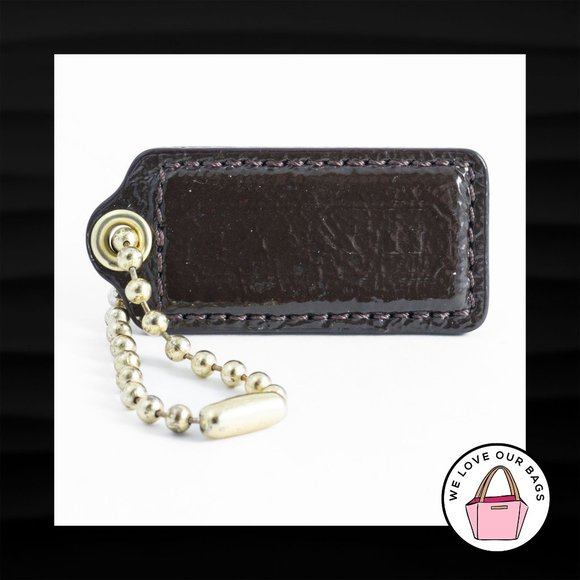 2.25" Medium COACH BROWN PATENT LEATHER BRASS KEY FOB BAG CHARM KEYCHAIN HANGTAG - Picture 1 of 1